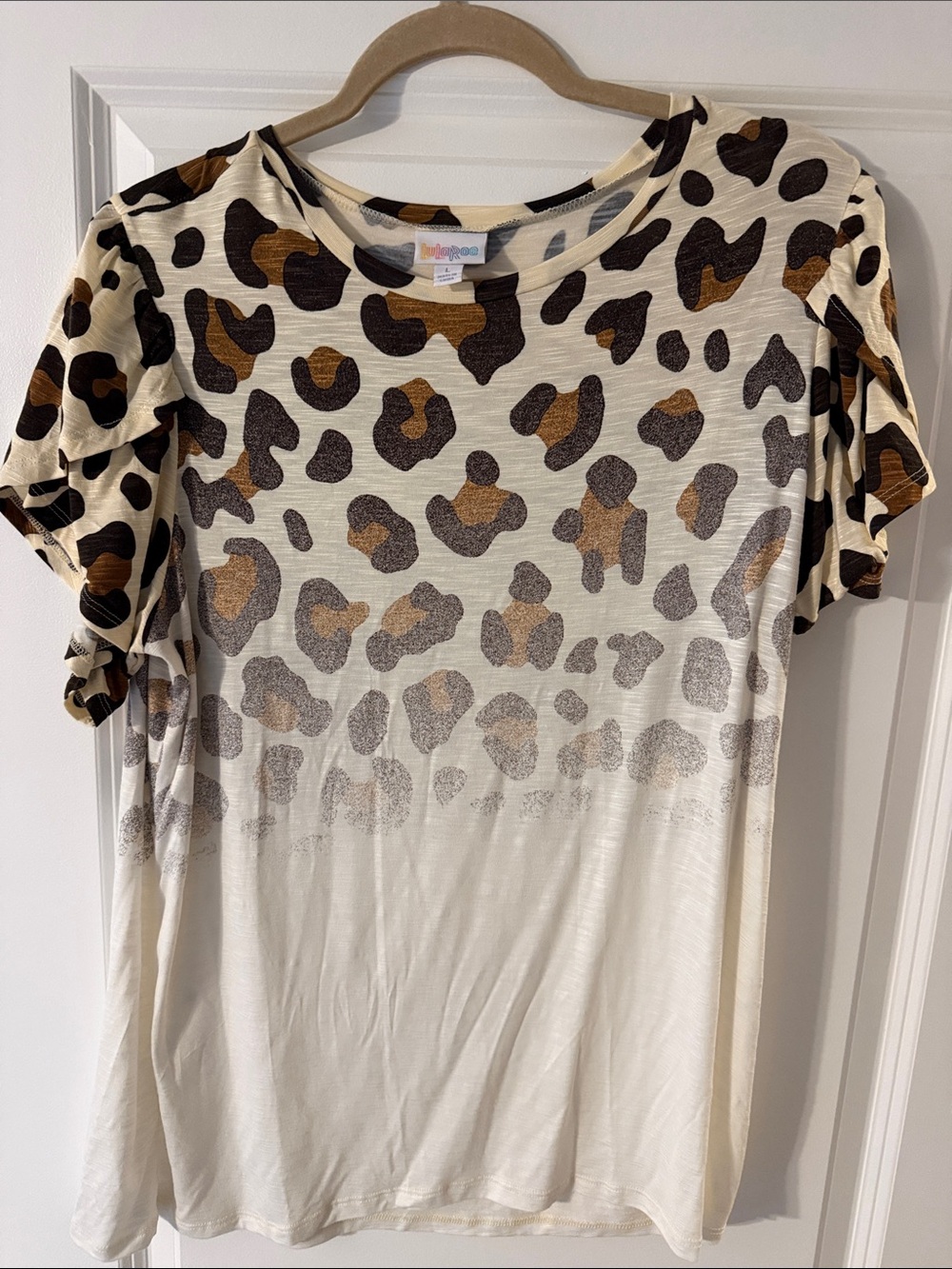 LuLaRoe Leopard Print Top - Cream, Brown & Black